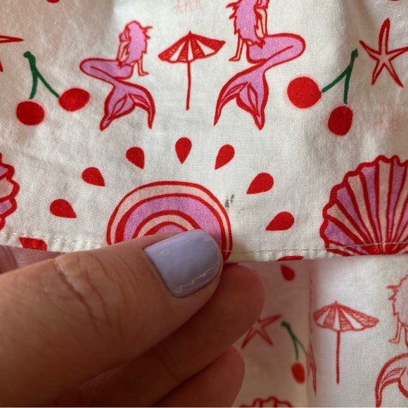 Hill House Home Pink White Ellie Nap Mermaid Shell Cherry Print Midi Dress XS - Picture 14 of 16